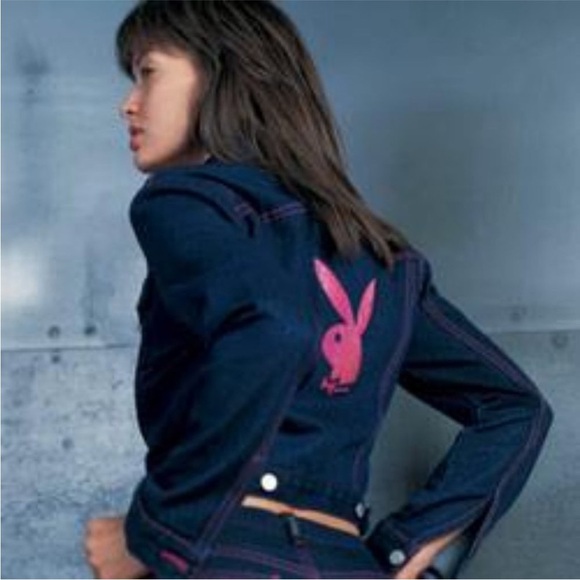 Vintage Playboy Bunny Denim Jacket Pink Glittery Bunny Logo Women's M - Picture 10 of 10